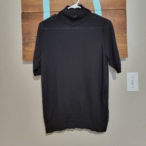 Eileen Fisher Black Merino Wool Minimalist Capsule Wardrobe Turtleneck Sweater M